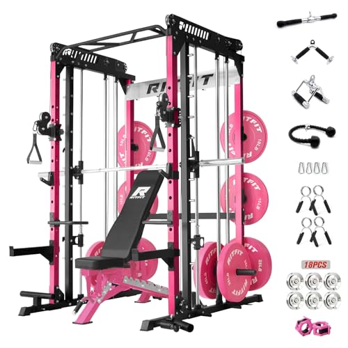 RitFit M1 Pro Smith Machine Cable Crossover Power Cage Home Gym - color: PINK, size: M1 PRO (With PP260)