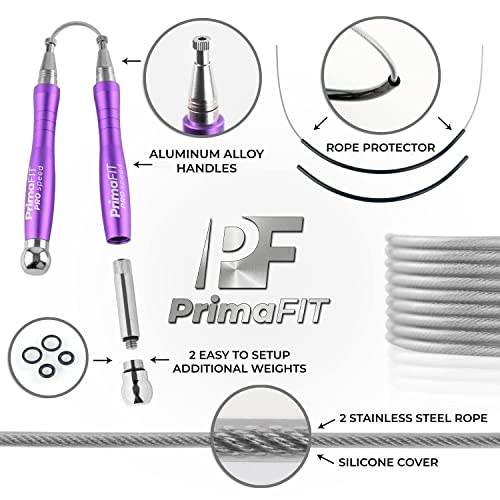 PrimaFIT Pro Speed Jump Rope for Adults, Weighted Skipping Rope for Boxing - color: Purple