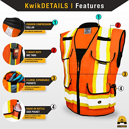 KwikSafety GODFATHER Safety Vest Class 2 & Class 3 ANSI OSHA Hi Vis Vest - color: Orange, size: Large
