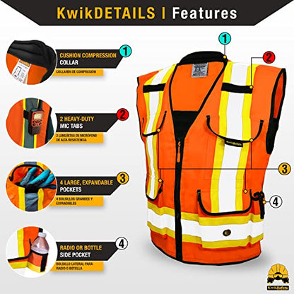 KwikSafety GODFATHER Safety Vest Class 2 & Class 3 ANSI OSHA Hi Vis Vest - color: Orange, size: X-Large
