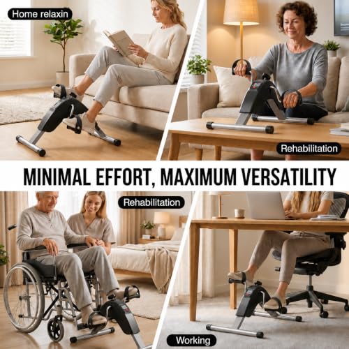 Under Desk Bike Pedal Exerciser for Arms and Legs, Foldable Mini Exercise Bike with LCD Display and Adjustable Resistance for Home and Office - color: Black