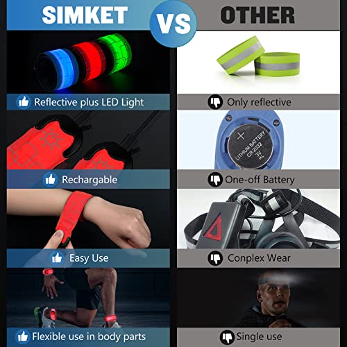 Simket LED Armband Rechargeable for Running(2 Pack), Running Lights for Runners, Running Lights, High Visibility Reflective Running Gear Adjustable Light Up Arm Bands for Men Women Kids - color: red