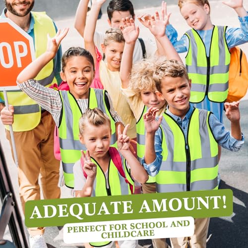 Unittype 30 Pcs Kids Safety Vest Bulk High Visibility Reflective Vest with Zipper Neon Traffic Vest for Cycling Skiing Running (Yellow)