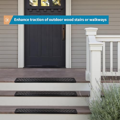 4 Pack Non Slip Aluminum Stair Treads with Edge Protector, 30" x 2.8" Waterproof Traction Strips with Screws for Outdoor Deck Steps, Wood Ramp, Walkway or Indoor Stairs (Black)