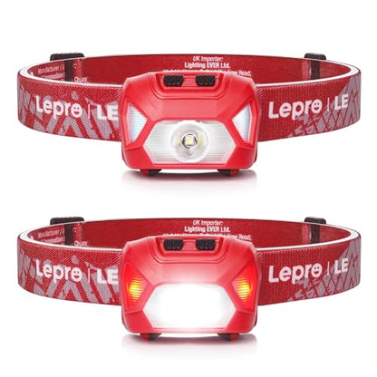 Lepro Headlamp Battery Powered Waterproof LED Headlight 2 Pack - Red - color: Red-2 Pack