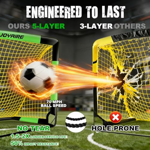 Kids Backyard Soccer Goal, 10 mm Poles & 5-Layer Net, 4x3/6x4/7x5FT - size: 4 ft x 3ft, style: Green Black