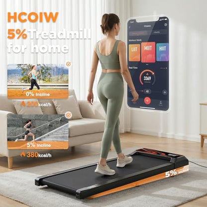 Under Desk Treadmill, Walking Mat with Incline pad, 2.5HP Portable Compact Treadmill for Home Office, Small Mini Walking Treadmill Pad with Remote & 2 in 1 Led Display, 265 Lbs Weight Capacity-Black