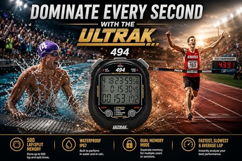 ULTRAK 494 Stopwatch - 500 Dual Split Memory, Waterproof, LED Backlight
