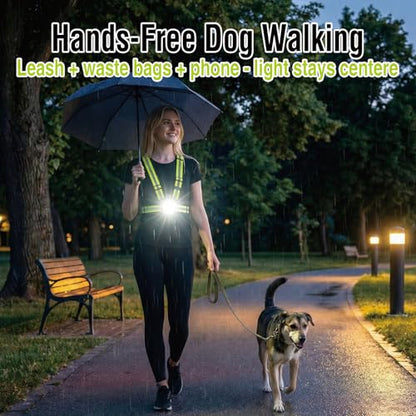 Running Light Vest for Night Safety, USB-C Rechargeable Hands-Free Chest Light, Spotlight/Floodlight, Reflective Vest Light for Runners & Dog Walking, Front White + Rear Red, IPX4