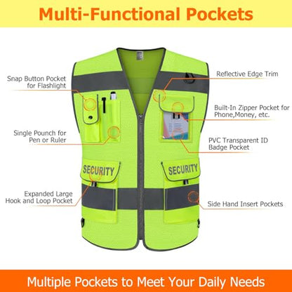 TCCFCCT Mesh Security Vest for Men Women 9 Pockets Safety Vest, Yellow XL - color: Yellow-bison 08, size: X-Large
