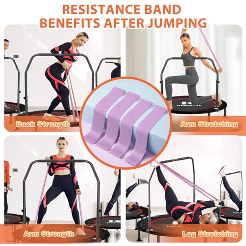 K KENSONE 40" Mini Spring Rebounder Trampoline for Adults Resistance Band - size: 40"(Purple Resistance Band), style: With Bar