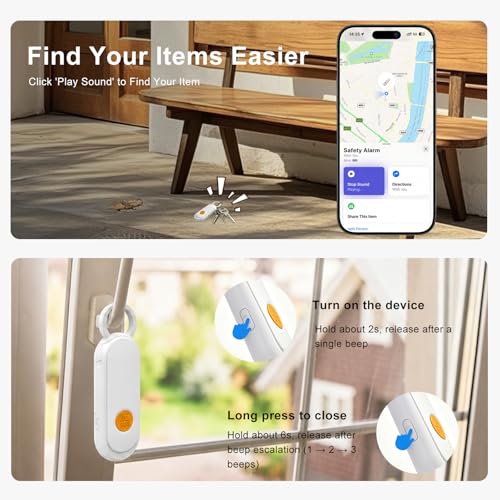 Personal Safety Alarm, Find My Tracker Keychain for Apple & Google, White - color: White