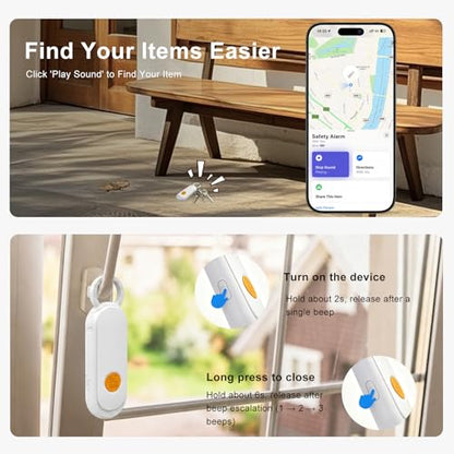 Personal Safety Alarm, Find My Tracker Keychain for Apple & Google, White - color: White