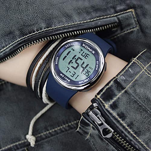 TOMORO Vogue Simple Men's Unisex 100M Waterproof Large Digits Digital Casual Women Big Boys Outdoor Stopwatch Countdown Chronograph Luminous Sport Dive Watch (Push-Button Underwater) - color: Blue Silicone 46