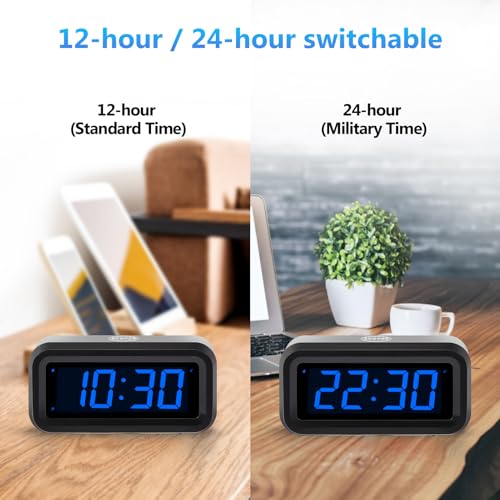 Digital Alarm Clock Battery Operated with LED Display for Bedrooms, Long Battery Life, 3 Brightness Adjustable, 12/24 Hour, Snooze, Black Case with Blue Digits - color: Black-dark Blue