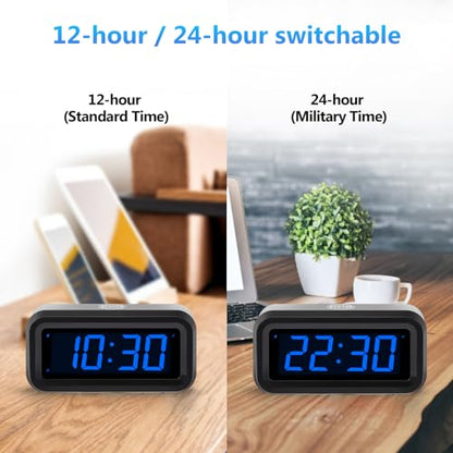 Digital Alarm Clock Battery Operated with LED Display for Bedrooms, Long Battery Life, 3 Brightness Adjustable, 12/24 Hour, Snooze, Black Case with Blue Digits - color: Black-dark Blue