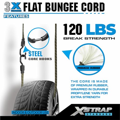 XSTRAP STANDARD 4 PCS 77 Inch Flat Reflective Bungee Cords with Hooks - color: Reflective Army Green