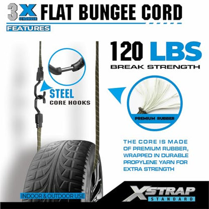XSTRAP STANDARD 4 PCS 77 Inch Flat Reflective Bungee Cords with Hooks - color: Reflective Army Green