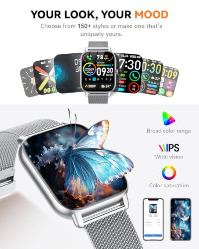 Smart Watches for Men Women, Fitness Tracker with Activity Counter/ Sleep Monitor, IP68 Waterproof Smart Watch for Android iPhone iOS Compatible (Silver Case w/ Starlight & Sliver Milanese Band, 1.83) - color: Silver Case w/ Starlight & Sliver Milanese Ba