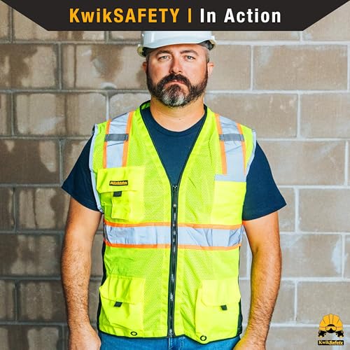 KwikSafety BIG KAHUNA Safety Vest Class 2 ANSI OSHA Hi Vis Reflective Vest - color: Yellow, size: Large
