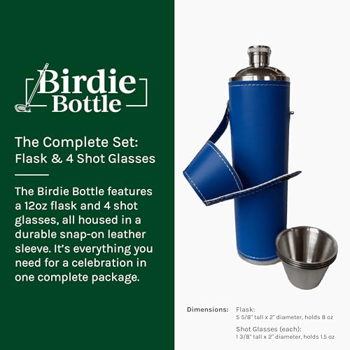 12oz Blue Flask with 4 Shot Glasses – Stainless Steel with Waterproof Leather Case, Leakproof, Discreet and Travel-Ready - color: Royal Blue, size: 12oz Standard