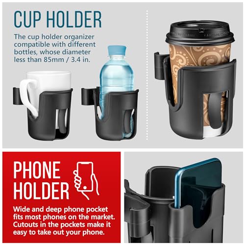 Cup and Phone Holder Compatible with Original Drive Medical Nitro Rollator Walker, Clip-On Cup Holder with Removable Phone Pocket, Fits Left or Right Side, Not Compatible with Nitro Sprint
