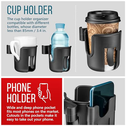 Cup and Phone Holder Compatible with Original Drive Medical Nitro Rollator Walker, Clip-On Cup Holder with Removable Phone Pocket, Fits Left or Right Side, Not Compatible with Nitro Sprint