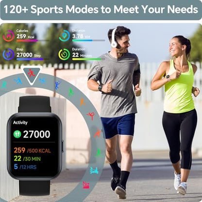 Smart Watch for Men Women, 1.85" Smart Watches Compatible iPhone/Samsung/Android (Answer/Make), Fitness Tracker with Heart Rate/Sleep/SpO2 Monitor, Smartwatch 3ATM Waterproof 120+ Sport Modes, Alexa - color: Black