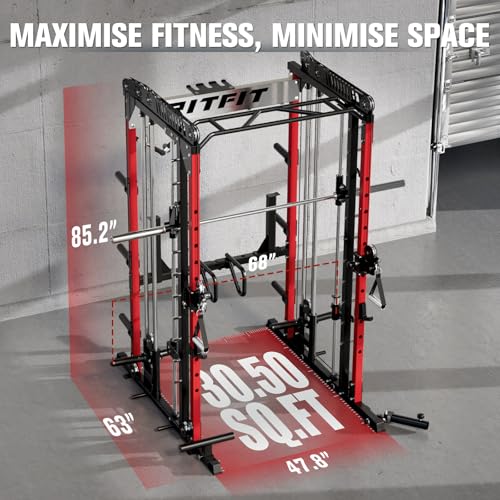 RitFit M1 Pro Smith Machine Cable Crossover Power Cage Home Gym - color: RED, size: M1 PRO