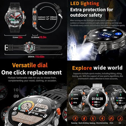 1.7" AMOLED Smart Watch for Men (Make/Answer Call), Mens Smartwatches with Flashlight, 710mAh Battery，Fitness Tracker Smartwatch for Android iPhones, Digital Watches Step Counter, 2 Straps (Silver) - color: Silver