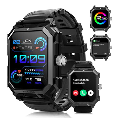 Smart Watch for Men (Answer/Make Call) 1.96" Military Smartwatch 680mAh Battery IP69 Waterproof Smart Watches Fitness Activity Tracker With Blood Pressure Heart Rate Sleep Monitor for Android Phones