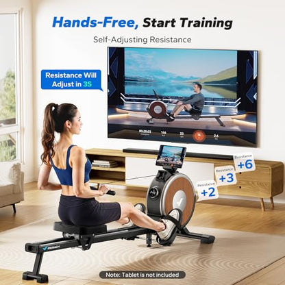 Merach Q1S Magnetic Rowing Machine Indoor, Dual Slide Rail, Quiet & Smooth - style: Electric-Adjust (Self-Powered)