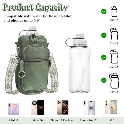Water Bottle Bag Crossbody with Adjustable Strap, Insulated Water Bottle Sling Bag with Phone Pocket for Hiking - color: Green