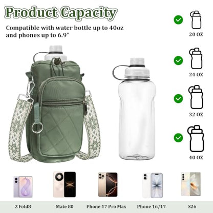 Water Bottle Bag Crossbody with Adjustable Strap, Insulated Water Bottle Sling Bag with Phone Pocket for Hiking - color: Green