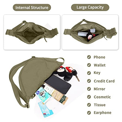 Nylon Crescent Crossbody Bag for Women Purses Trendy Men,Small Travel Sling Bag Hobo - color: Olive Green, size: Small