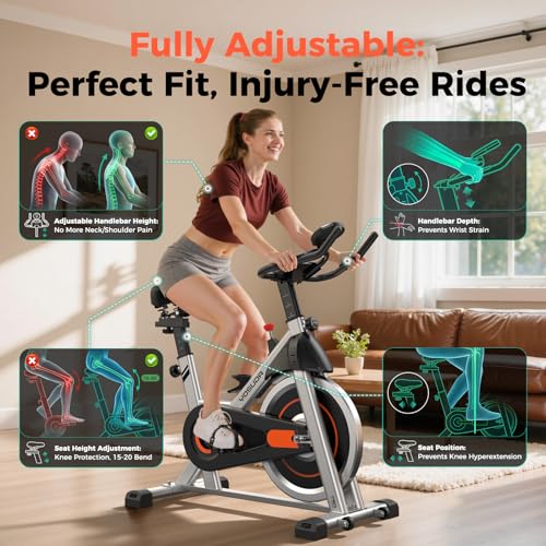 YOSUDA Exercise Bike, Magnetic Friction Stationary Bike with App Training - color: Orange