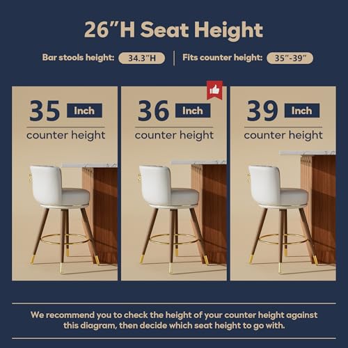 SeekFancy 26 Inch White Leather Swivel Counter Bar Stools Set of 2 - color: White, size: 26" Counter Height-2 Pieces
