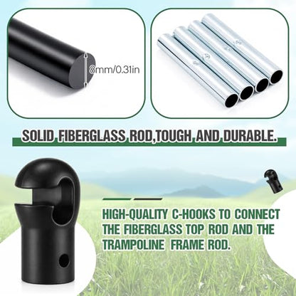 Wesiti Trampoline Fiber Glass Rods for Top Ring of Net Enclosure Fiberglass Poles for 8/10/12/14/15/16Ft Frame with Tube Caps, Not for The Plastic T Connector - size: for 15ft Trampoline Frame