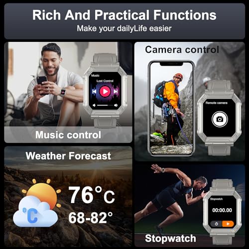 Smart Watch for Men Fitness Tracker: Military Smart Watches for Men Digital Mens Watches Make/Answer Call Running Waterproof Smartwatch Android Phones iPhone Samsung Compatible Heart Rate Monitor - color: Grey