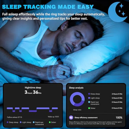 Smart Ring Women Men, Fitness Tracker, No Subscription, Sleep, Black 7 - color: Black, size: 7
