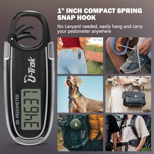 3D Pedometer for Walking with Removable Clip and Carabiner Simple Step Counter for Walking Accurate Clip On Step Tracker for Men Women Kids - color: Black