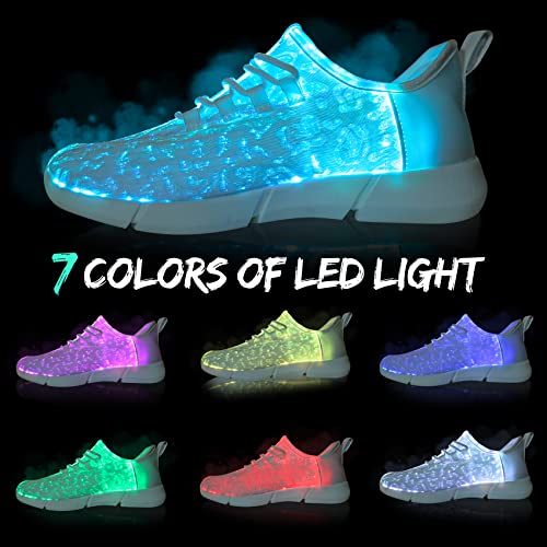 Shinmax LED Light Up Shoes for Women Men, USB Rechargeable Fiber Optic Glowing Sneakers, Luminous Flashing Shoes for Dancing, Festivals, Parties - size: 13 Women/11.5 Men