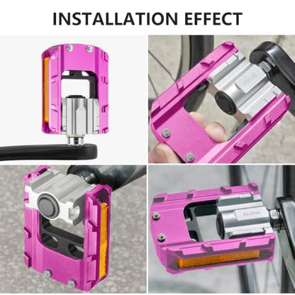 Folding Bike Pedals, All Aluminum Alloy Non-Slip Bike Pedals - color: Rose Red