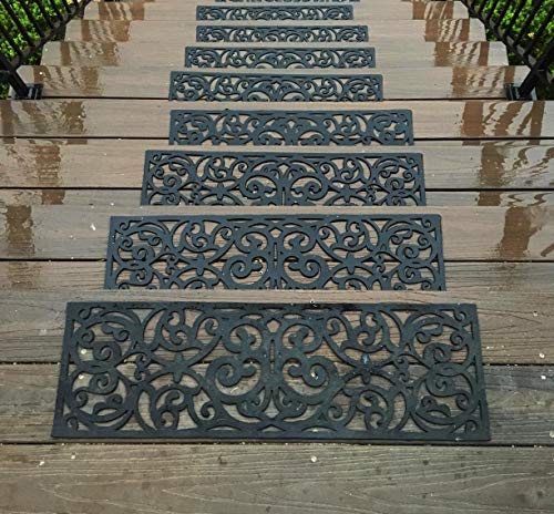 Rubber Stair Treads, Outdoor Stair Treads Non-Slip, Butterfly Designed Stair Tread Mats, Anti-Slip Step Mat - Set of 4 Include Stay-on-Kit, 30 x 10 Inches