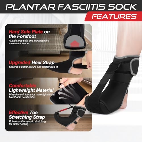 Plantar Fasciitis Night Splint Sock Soft Plantar Fasciitis Brace for Sleeping Achilles Tendonitis Foot Drop Heel Pain - Plantar Fasciitis Relief Night Splint for Women Men Black Medium - color: Black-Medium
