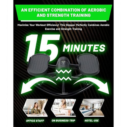 Rock Stepper Cardio Machine for Home Workouts | Low-Impact Fat Burner & Glute Toner with Digital Monitor | 15-Min Quick Silent Stepper, Includes Anti-Slip Mat & Side-to-Side Motion - color: Black