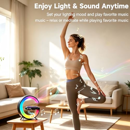 5 in 1 LED Table Lamp with Wireless Charging Bluetooth Speaker - color: Black, Large