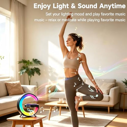5 in 1 LED Table Lamp with Wireless Charging Bluetooth Speaker - color: Black, Large