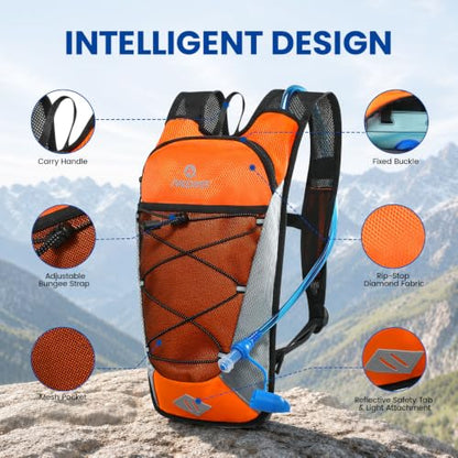 Nepest Hydration Backpack with 2L Water Bladder Water Back Pack - color: Orange