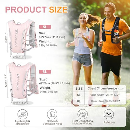 BECOJADDE Running Vest for Women Men, 5L/6L Lightweight Hydration Backpack Running Pack for Marathon, Trail, Cycling, Hiking, Jogging - color: Pink